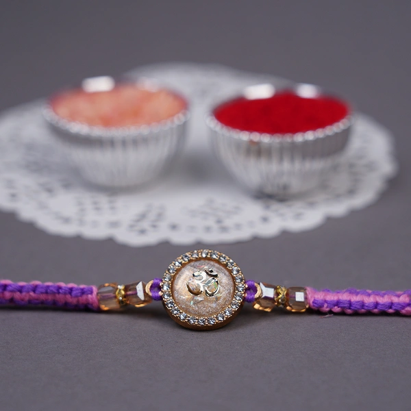 Royal Purple Designer Rakhi for Brother with Roli Chawal
