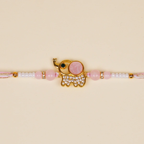 Pink Golden Beads Designer Rakhi for Brother
