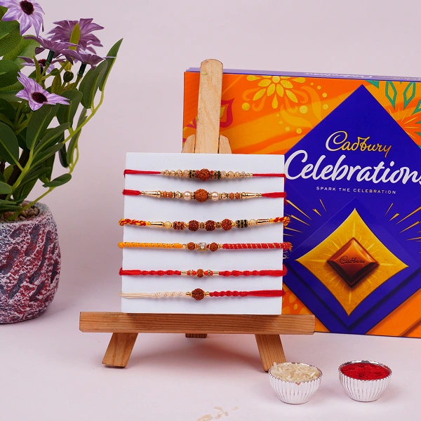 Rudraksha Rakhi Set of 6 with Celebration Pack