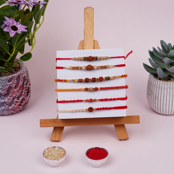 Rudraksha Rakhi Set of 6 with Celebration Pack