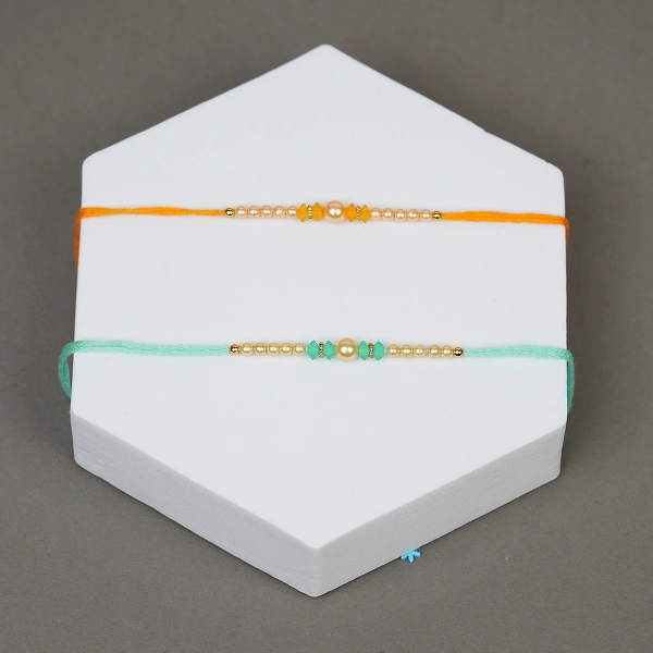 Stone Beaded Rakhi Combo for Brother with Greeting Card, Roli Chawal