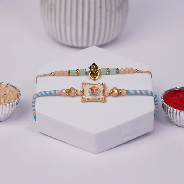 Divine Ganesha Rakhi Set of 2 with Roli Chawal