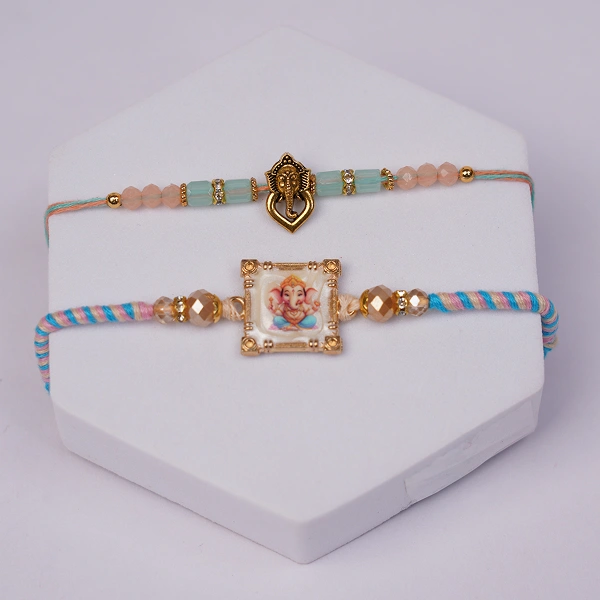 Divine Ganesha Rakhi Set of 2 with Roli Chawal