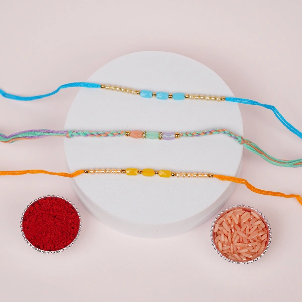 Set of 3 Beaded Rakhi for Brother with Greeting Card