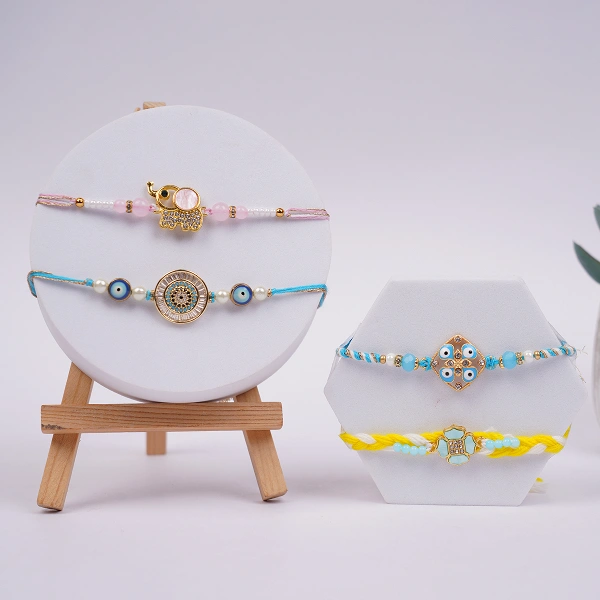 Designer Rakhi Set of 4 with Roli Chawal