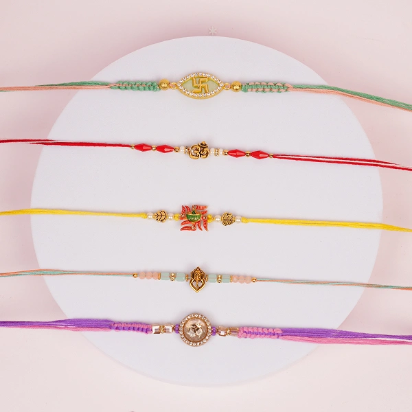 Festive Rakhi Combo Pack of 5 with Roli Chawal
