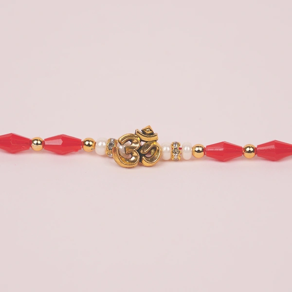 Om Red Pearl Beads Rakhi