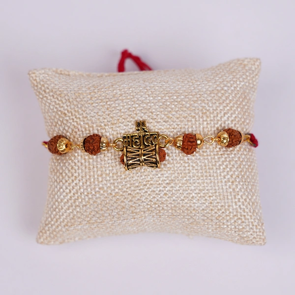 Mahakal Rudraksha Rakhi with Golden Beads and Roli Chawal