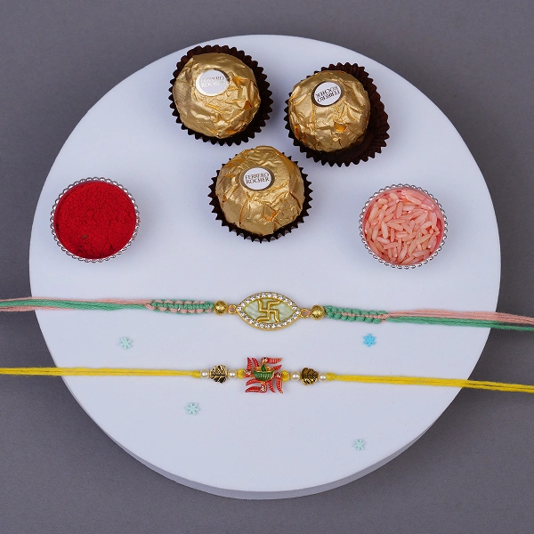 Swastik Rakhi Set with Ferrero Rocher