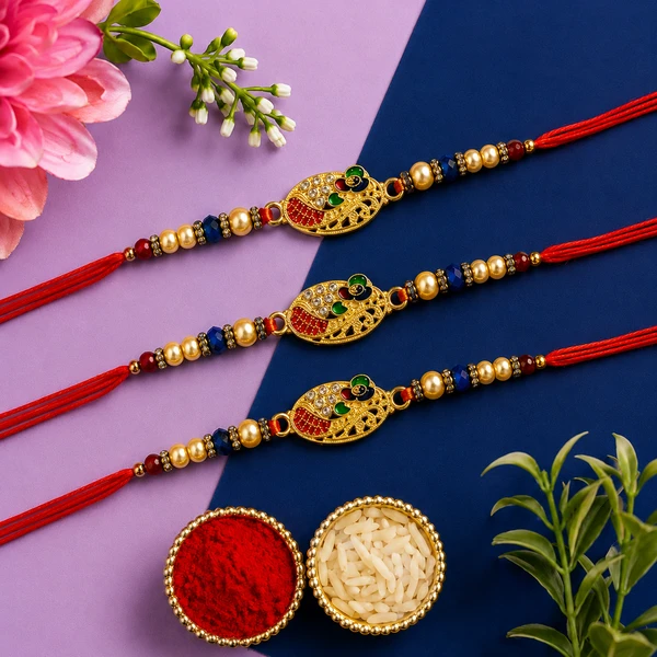 Mannat Mor Rakhi Set of 3 with Free Roli Chawal