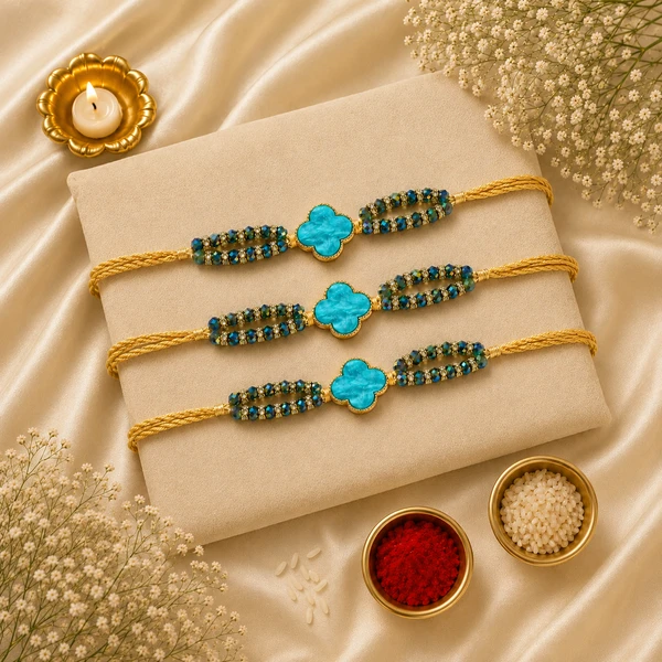 Turquoise Blue Beaded Rakhi Set of 3
