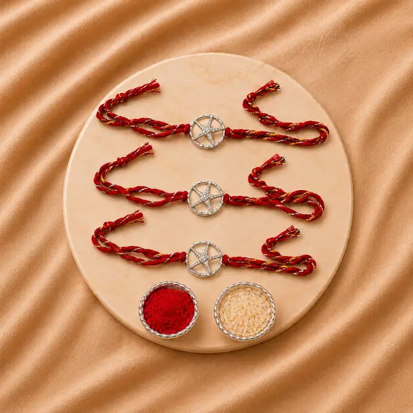 Sparkling Silver Star Wheel Rakhi Set of 3