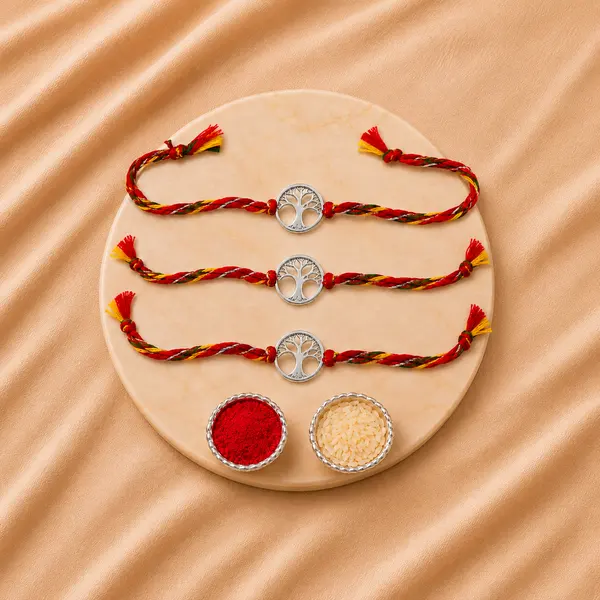 Eternal Tree of Life Silver Charm Rakhi - Set of 3