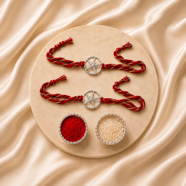Sparkling Silver Star Wheel Rakhi Set of 2
