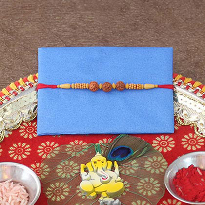 Pretty Puja Thali with Rudraksha Rakhi