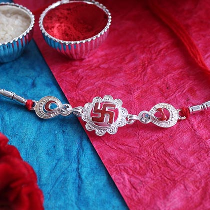 Brilliant Swastika Silver Rakhi