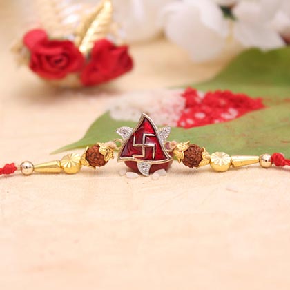 AD Stones Studded Swastika Rakhi
