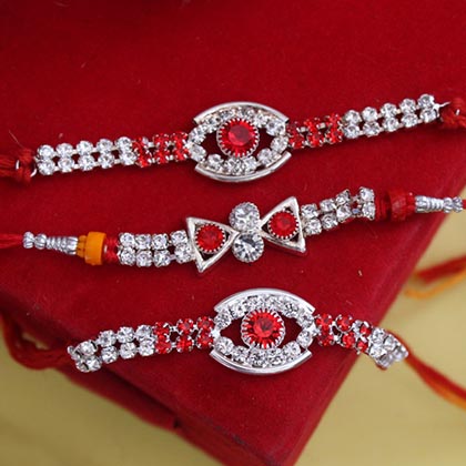 Sacred Stone studded set of 3 Rakhi