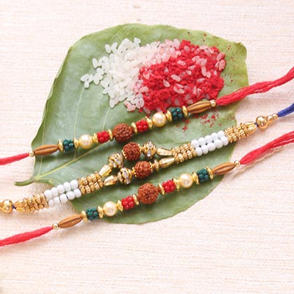 Set of 3 beautiful Rudraksha Rakhi