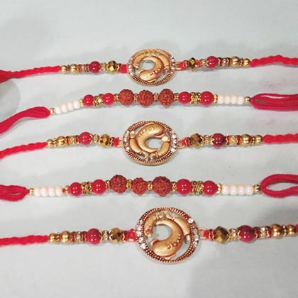 Pretty golden Rakhi set of 5