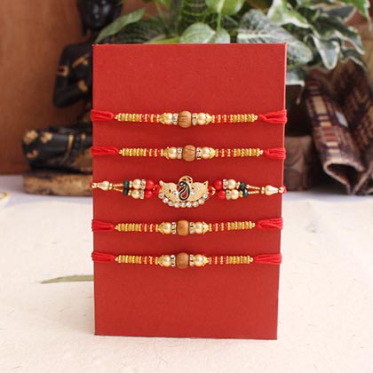 Stunning pearls beaded Rakhi set of 5