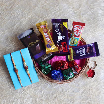 Set of 2 Rudraksha Rakhi with Chocolates