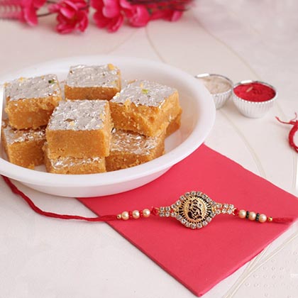 Appetizing Sweets with Ganesha Rakhi
