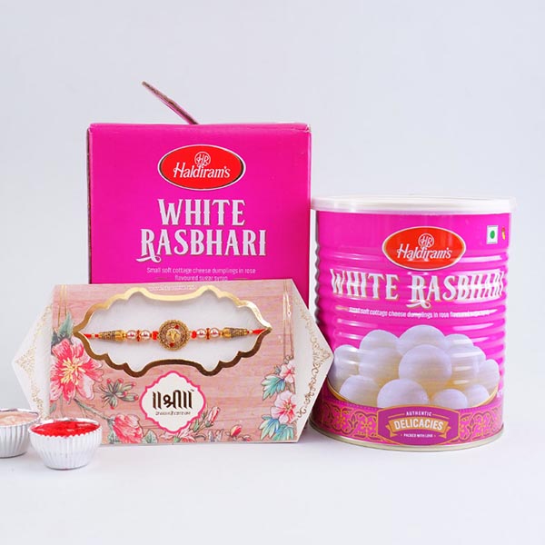 Kundan Rakhi with Haldiram White Rasbhari