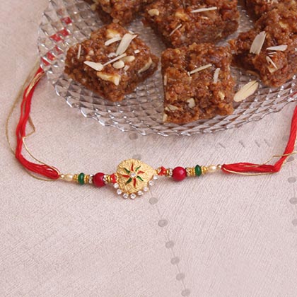 Attractive Golden Rakhi with Doda Barfi