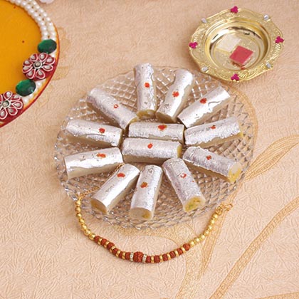 Divine Rudraksha Rakhi Bracelet with Kaju Roll