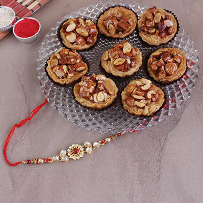 Aesthetic Kundan Rakhi with Badam Tart