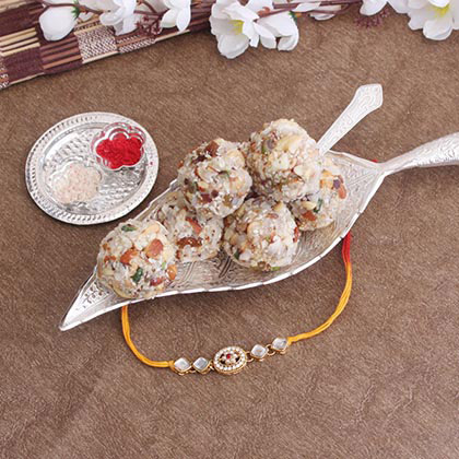 Sophisticated Kundan Rakhi N Dry Fruit Laddoo