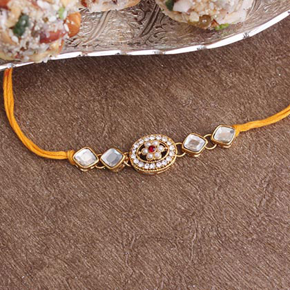 Sophisticated Kundan Rakhi N Dry Fruit Laddoo