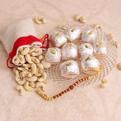 Rudraksha Rakhi with Cashew & Sweets