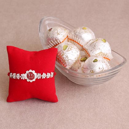 Swastika Rakhi with Kaju Laddoo