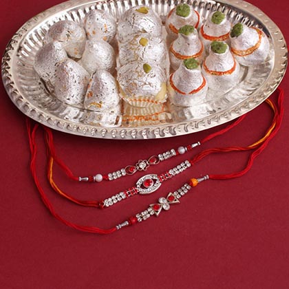 Silver Rakhis with Flavorful Sweets
