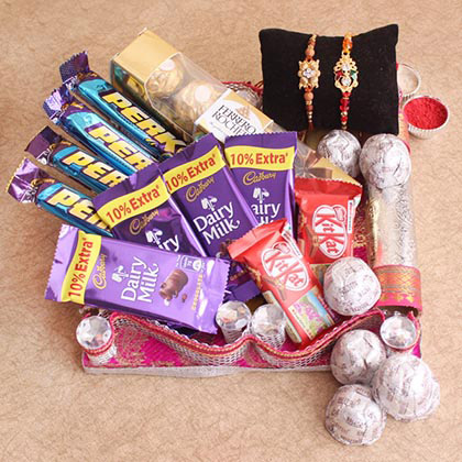 Alluring Rakhis with Chocolate Hamper