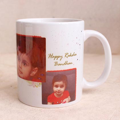 Silver Rakhi & Photo Mug Combo