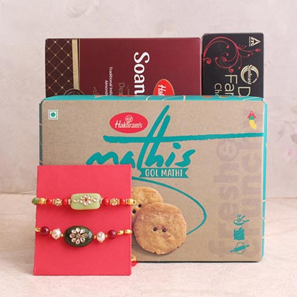 Sweet & Namkeen Kundan Rakhis Hamper