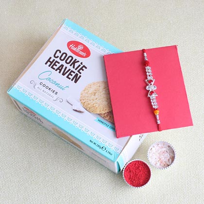 Silver Rakhi with Haldiram Coconut Cookies