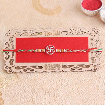Traditional Swastika Silver Rakhi