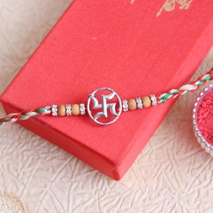Traditional Swastika Silver Rakhi
