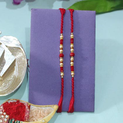 Two Pearl Rakhi Set with Kaju Katli