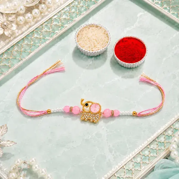 Pink Golden Beads Designer Rakhi for Brother