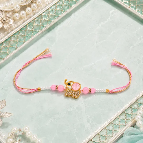 Pink Golden Beads Designer Rakhi for Brother