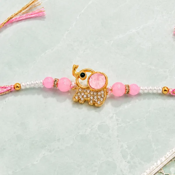 Pink Golden Beads Designer Rakhi for Brother