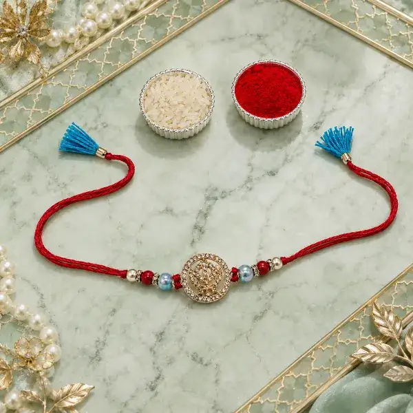 Khanda Beaded Thread Rakhi With Roli Chawal