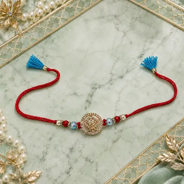 Khanda Beaded Thread Rakhi With Roli Chawal