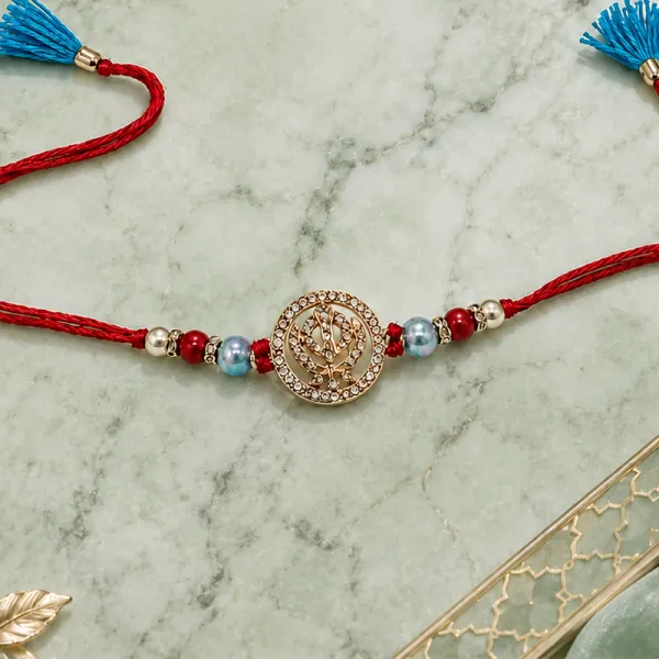Khanda Beaded Thread Rakhi With Roli Chawal