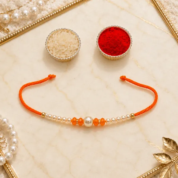 Orange Pearl Beads Rakhi for Brother